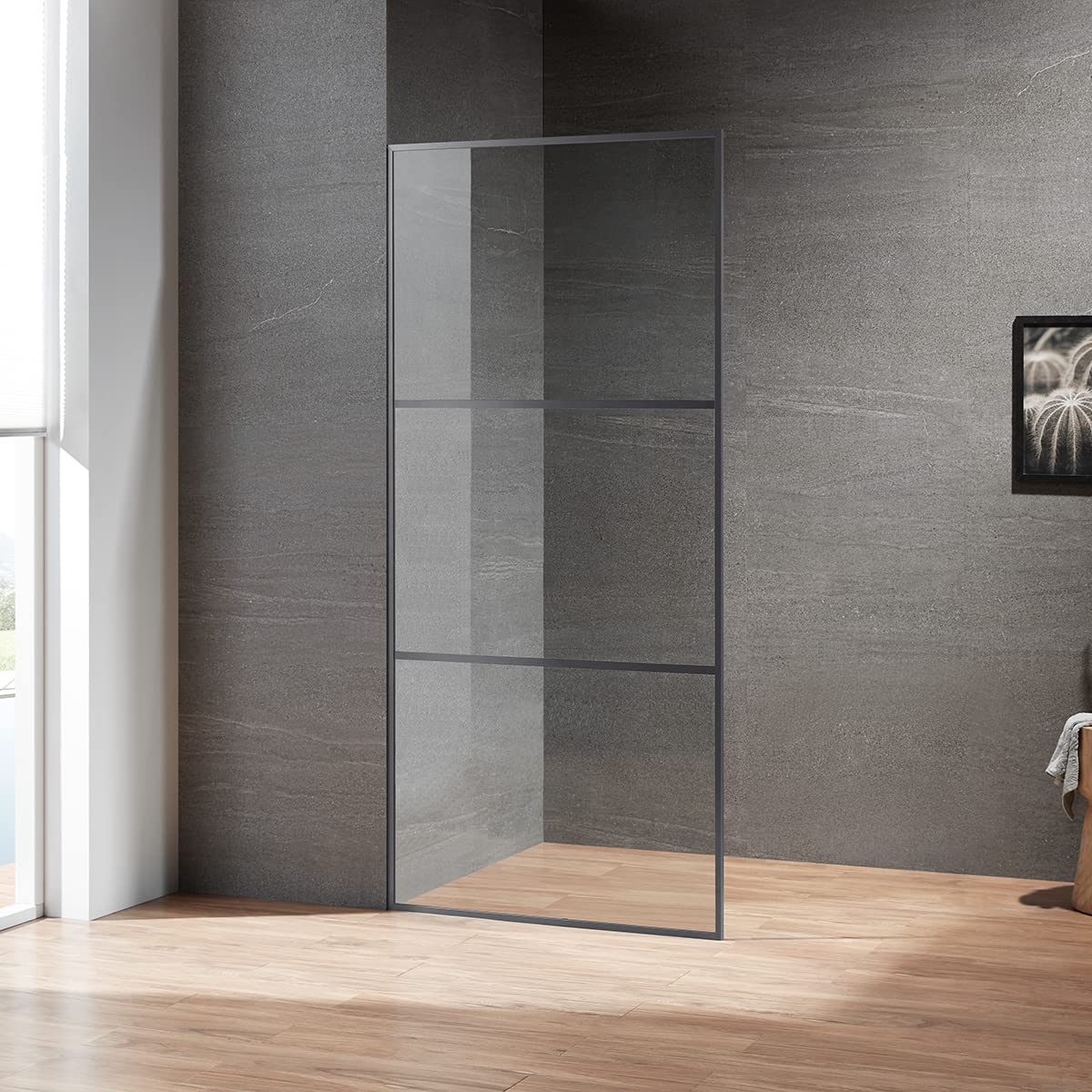 Serene Valley Stand-Alone Shower Screen SVSD5005-3474GM, 3/8" Tempered Glass with Easy-Clean Coating, Premium 304 Stainless Steel Construction with Reversible Installation, Gunmetal Finish