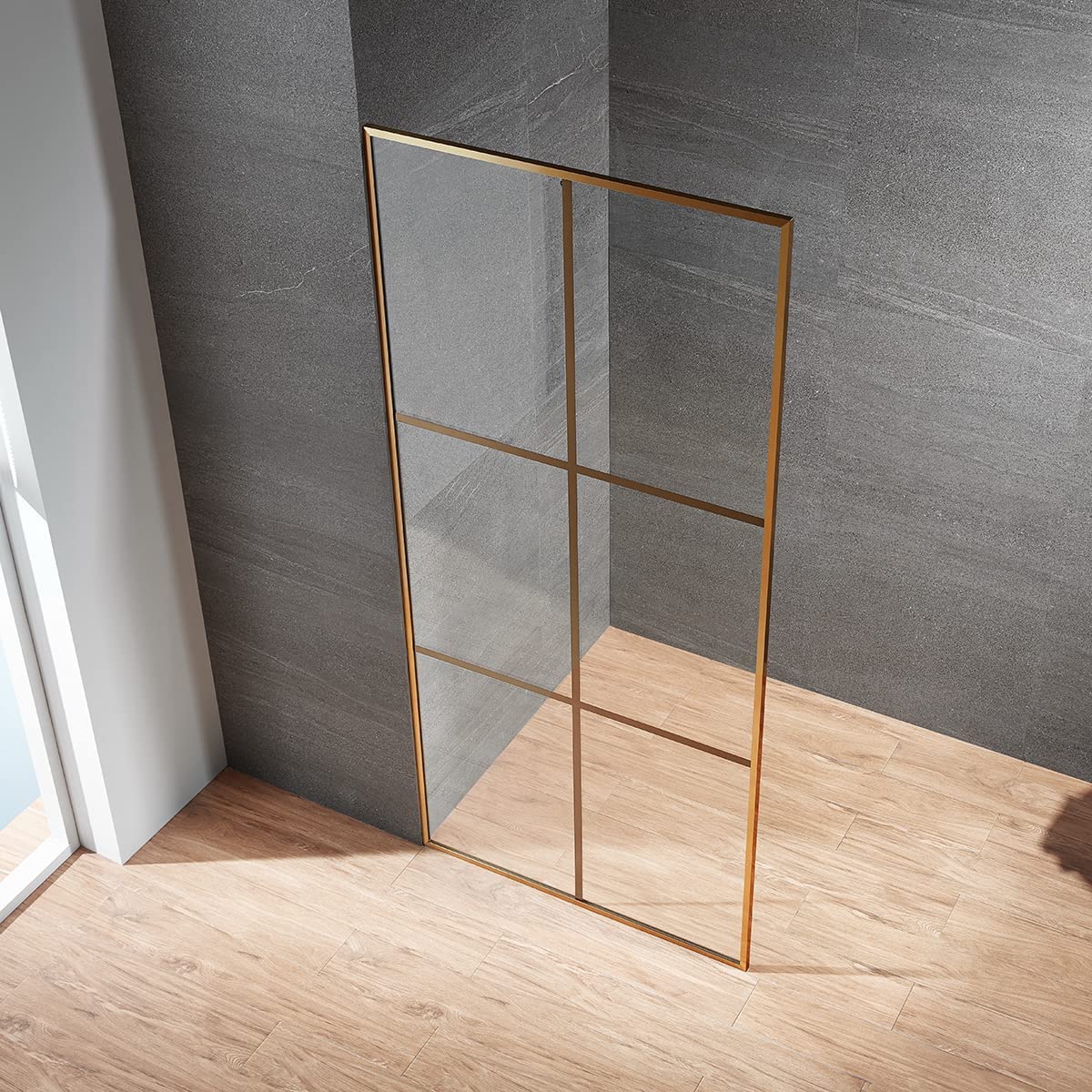 Serene Valley Stand-Alone Shower Screen SVSD5006-3474BG, 3/8" Tempered Glass with Easy-Clean Coating, Premium 304 Stainless Steel Construction with Reversible Installation, Brushed Gold Finish