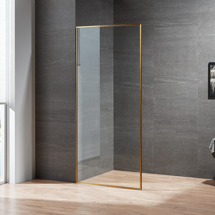 Serene Valley Stand-Alone Shower Screen SVSD5008-3474BG, 3/8" Tempered Glass with Easy-Clean Coating, Premium 304 Stainless Steel Construction with Reversible Installation, Brushed Gold Finish