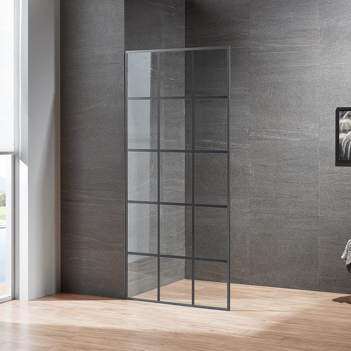 Serene Valley Stand-Alone Shower Screen SVSD5007-3474GM, 3/8" Tempered Glass with Easy-Clean Coating, Premium 304 Stainless Steel Construction with Reversible Installation, Gunmetal Finish