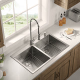 Stainless Steel 36-in. 50/50 Double Bowl Drop-in or Undermount Kitchen Sink with Thick Deck and Grids, DD3622R