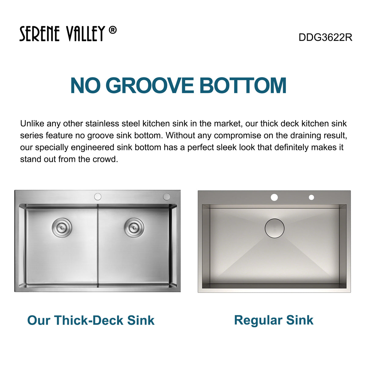 Stainless Steel 36-in. Double Bowl Drop-in or Undermount Kitchen Sink with Thin Divider DDG3622R