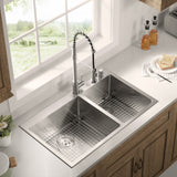 Stainless Steel 36-in. 60/40 Double Bowl Drop-in or Undermount Kitchen Sink with Thick Deck and Grids, DDK3622R