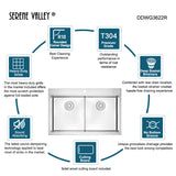 Serene Valley Workstation Kitchen Sink, 36-inch Thick-Deck Dual Mount, Cutting Board, Unique Thin Divider and Heavy-Duty Grids DDWG3622R