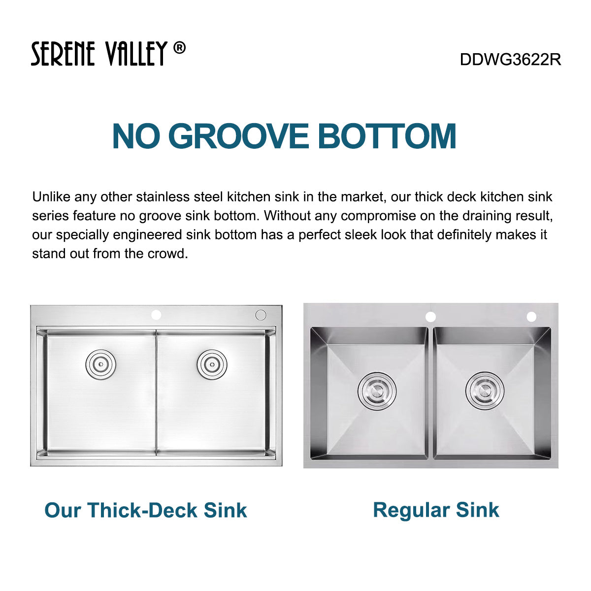 Serene Valley Workstation Kitchen Sink, 36-inch Thick-Deck Dual Mount, Cutting Board, Unique Thin Divider and Heavy-Duty Grids DDWG3622R