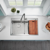 Serene Valley Workstation Kitchen Sink, 36-inch Thick-Deck Dual Mount, Cutting Board, Unique Thin Divider and Heavy-Duty Grids DDWG3622R