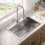 Stainless Steel 32-in. Single Bowl Drop-in or Undermount Kitchen Sink with Corner Drain and Grid, DS3222R