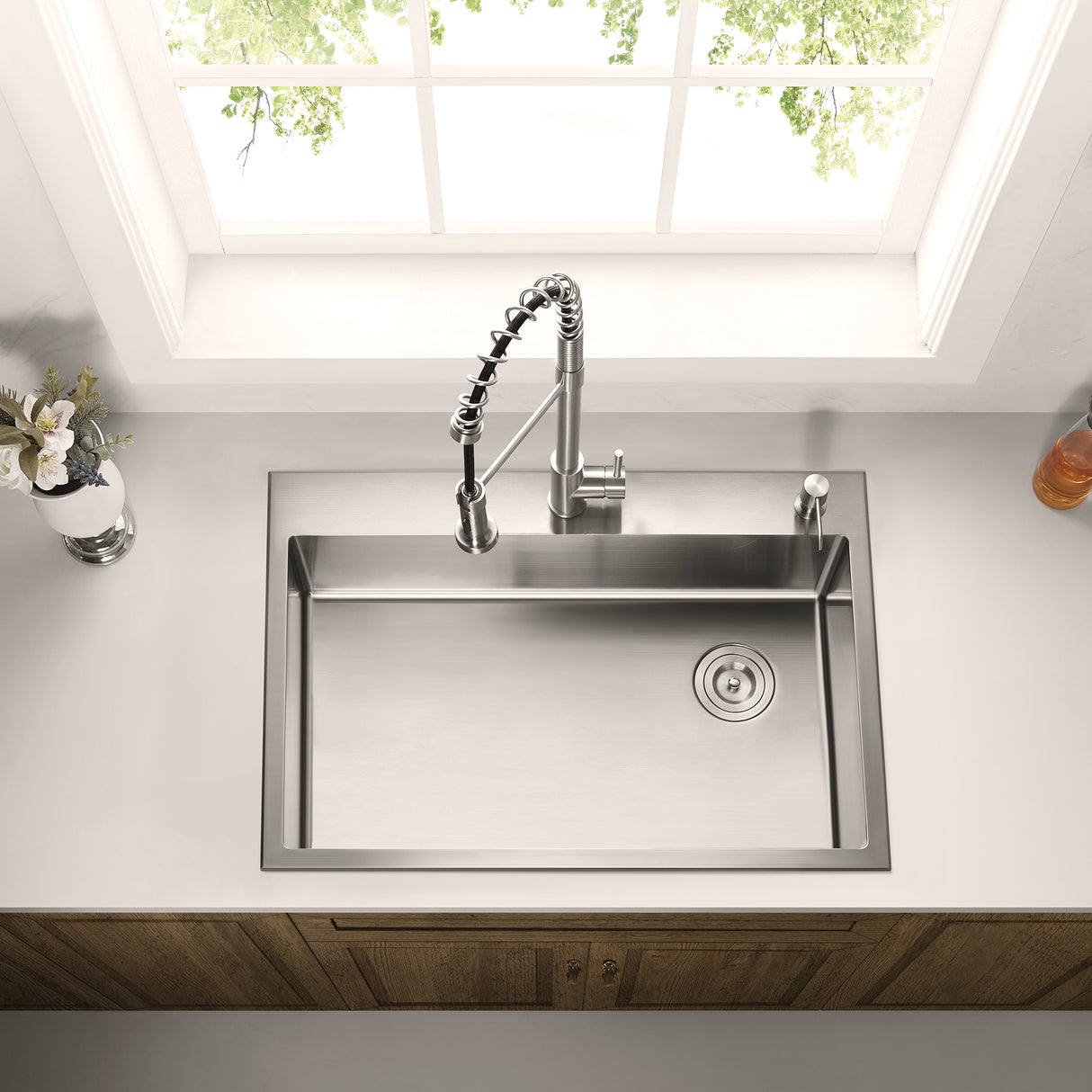 Stainless Steel 32-in. Single Bowl Drop-in or Undermount Kitchen Sink with Corner Drain and Grid, DS3222R