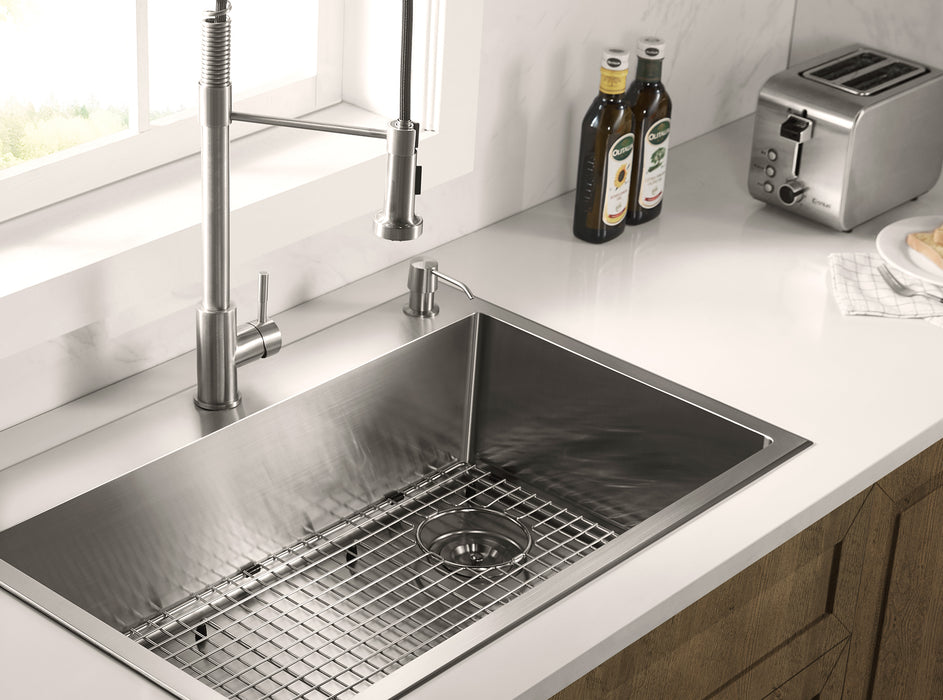 Stainless Steel 32-in. Single Bowl Drop-in or Undermount Kitchen Sink with Corner Drain and Grid, DS3222R