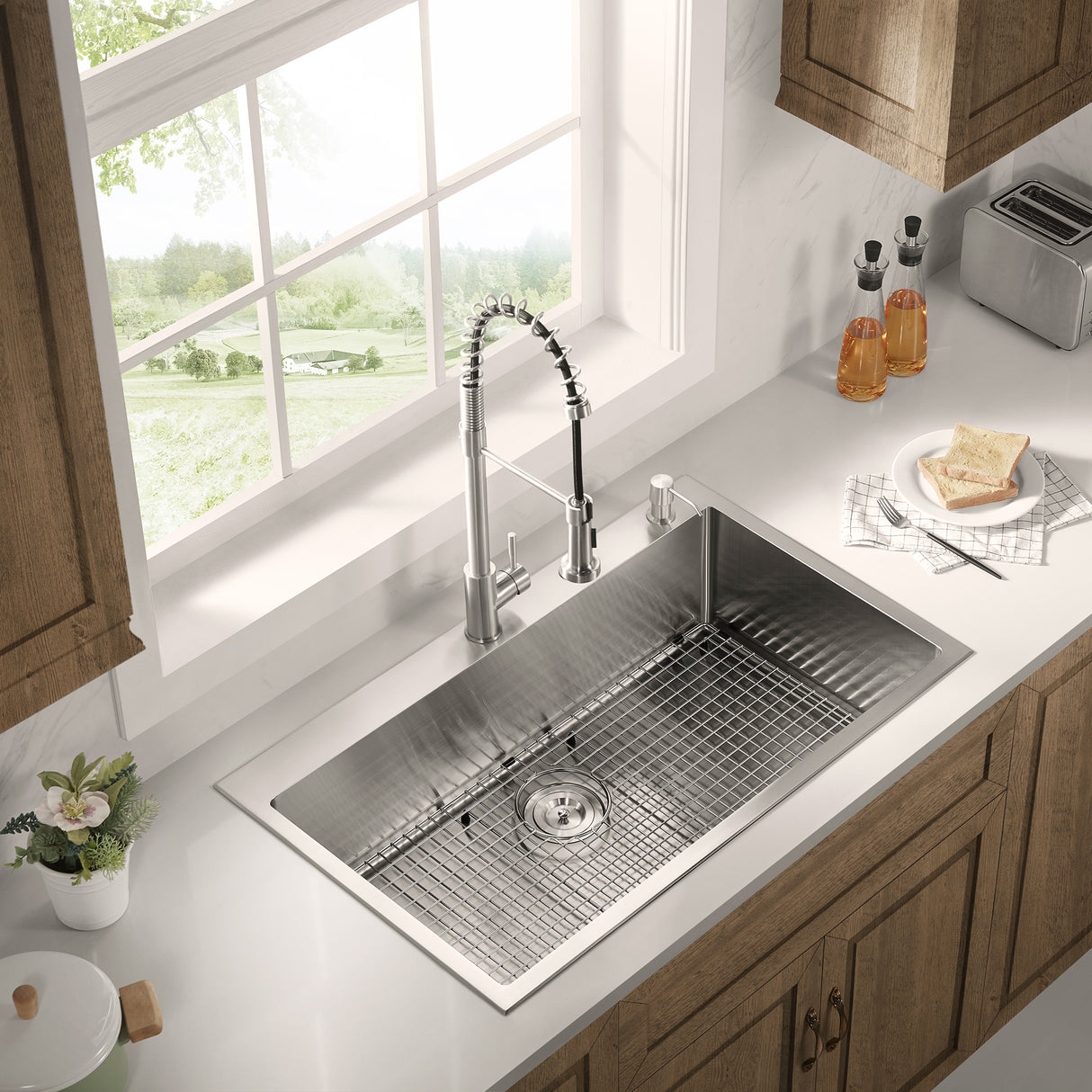 Stainless Steel 36-in. Single Bowl Drop-in or Undermount Kitchen Sink with Thick Deck and Grid, DS3622R