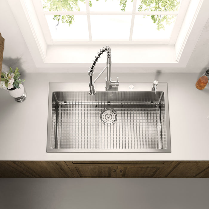 Stainless Steel 36-in. Single Bowl Drop-in or Undermount Kitchen Sink with Thick Deck and Grid, DS3622R