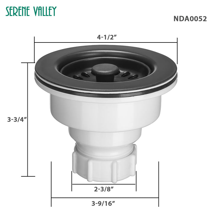 3-1/2 inch Kitchen Sink Strainer Assembly with Stopper for Matching Color of Granite or Fireclay Sinks - Black NDA0052