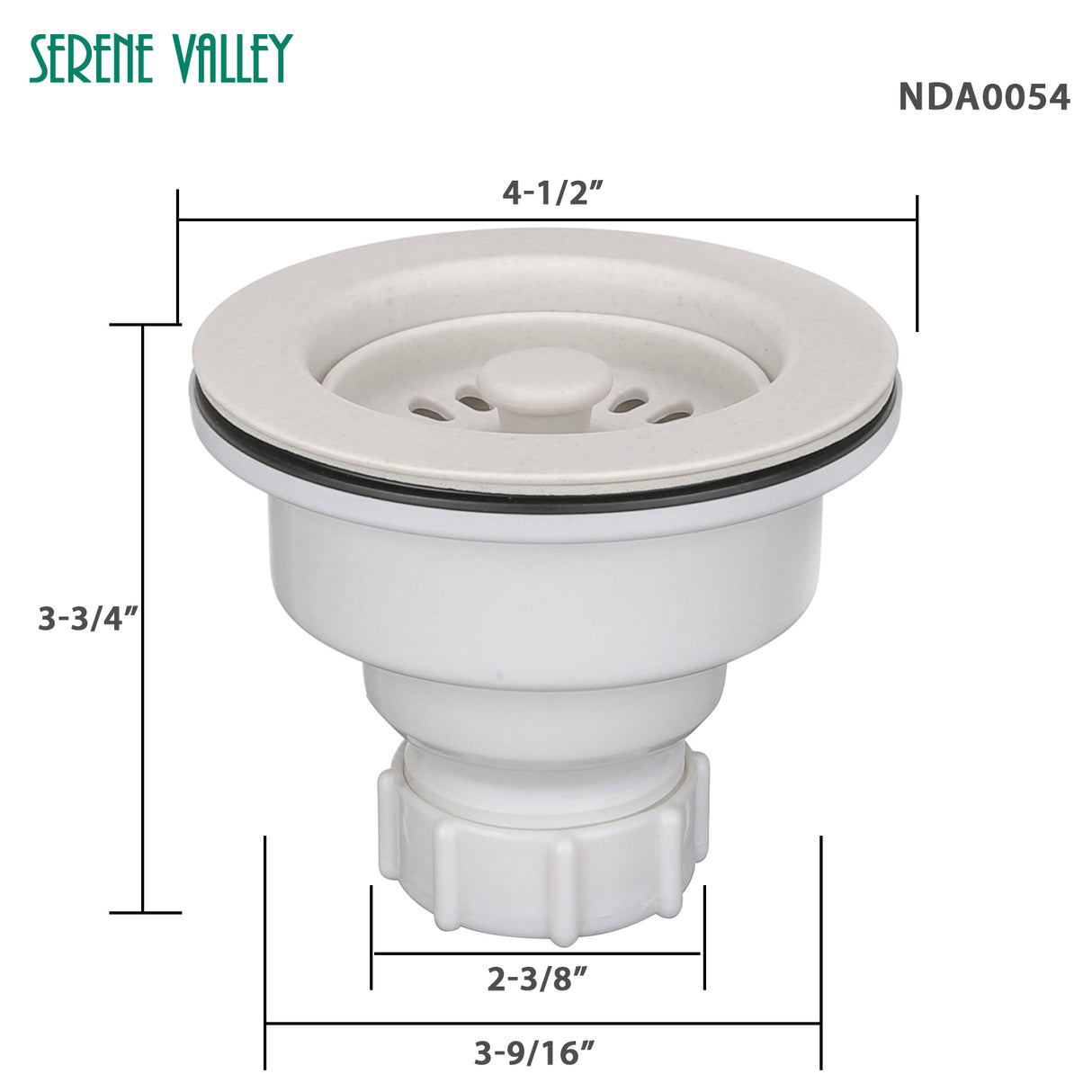 Serene Valley 3-1/2 inch Kitchen Sink Strainer Assembly with Stopper for Matching Color of Granite or Fireclay Sinks - White NDA0054