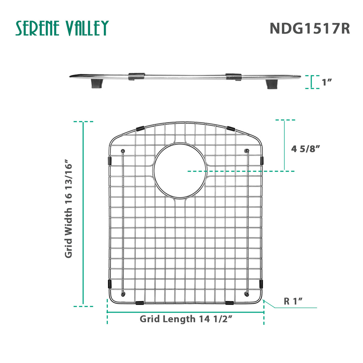 Serene Valley Sink Bottom Grid 14-1/2" L x 16-13/16" W, Rear Drain, Sink Rack NDG1517R