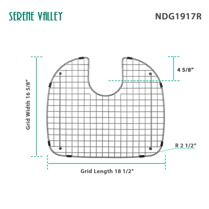 Serene Valley Sink Grid 18-1/2" x 16-5/8", Rear Drain with Bottom Corner Radius 2-1/2" and Top Corner Radius 6-1/2"，Bottom Grid NDG1917R