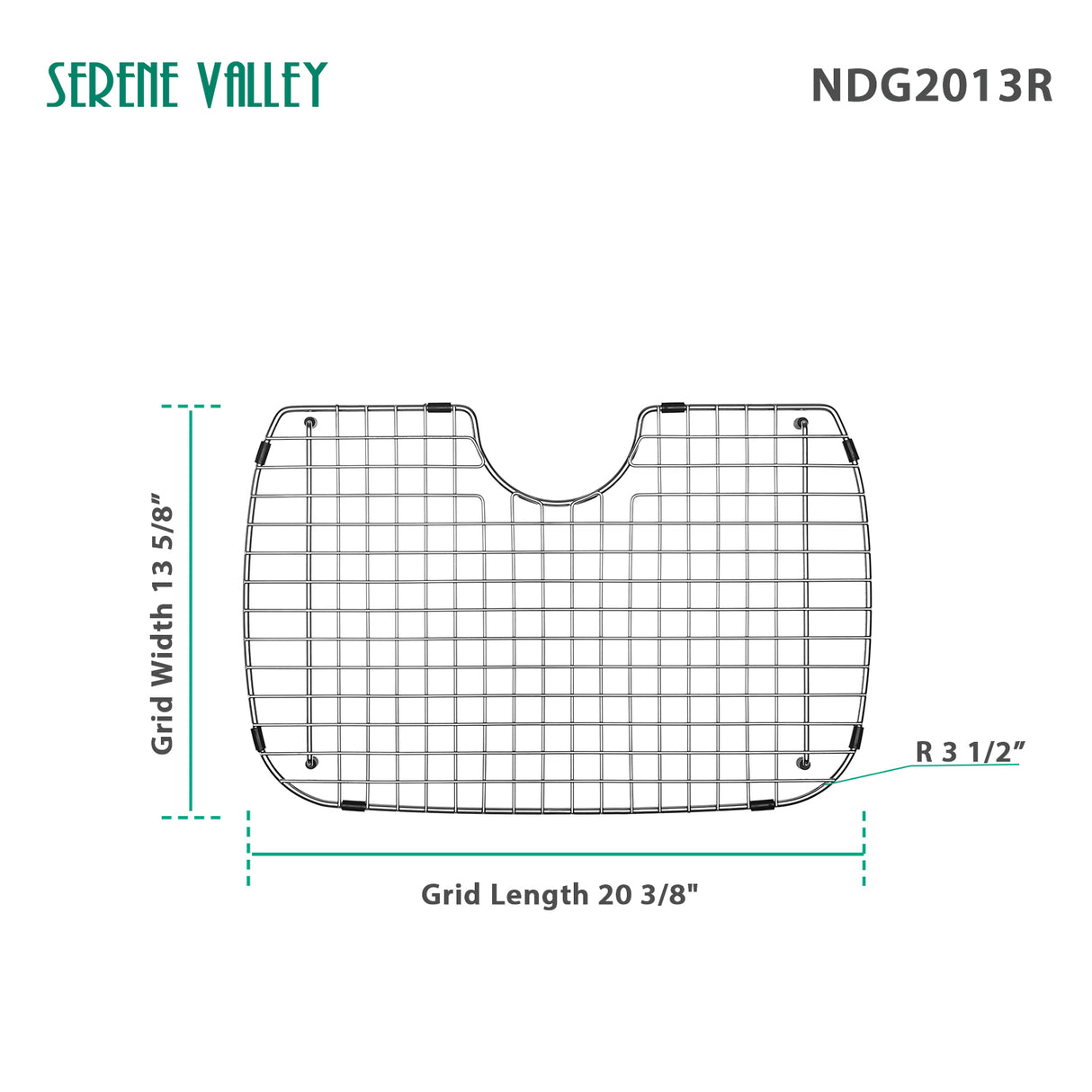 Serene Valley Sink Bottom Grid 20-3/8" x 13-5/8", Rear Drain with Radius 3-1/2", Sink Grid Stainless Steel NDG2013R.