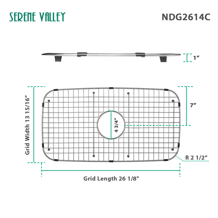 Serene Valley Sink Grid 26-1/8" x 13-15/16", Centered Drain with Corner Radius 2-1/2", NDG2614C