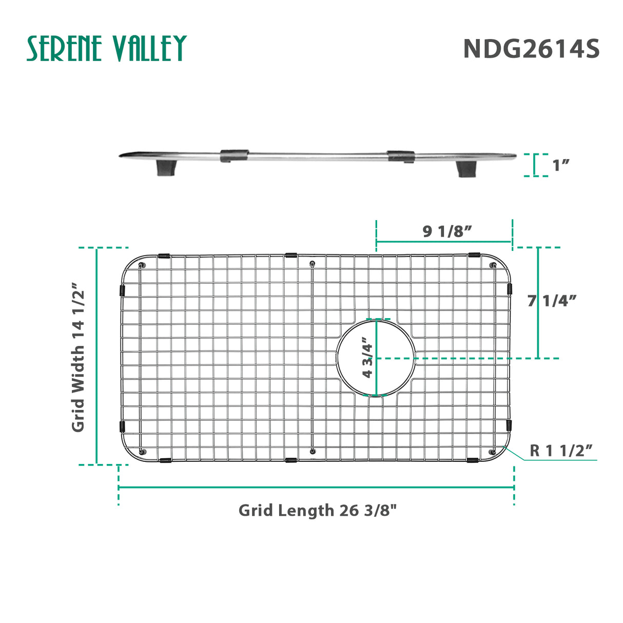 Serene Valley Sink Bottom Grid 26-3/8" x 14-7/16", Basin Rack with Corner Radius 1-1/2", Sink Rack NDG2614S