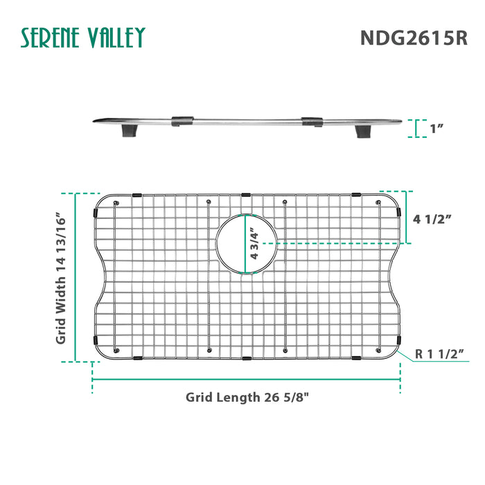 Serene Valley Sink Grid 26-5/8" x 14-13/16", Rear Drain with Corner Radius 1-1/2", NDG2615R
