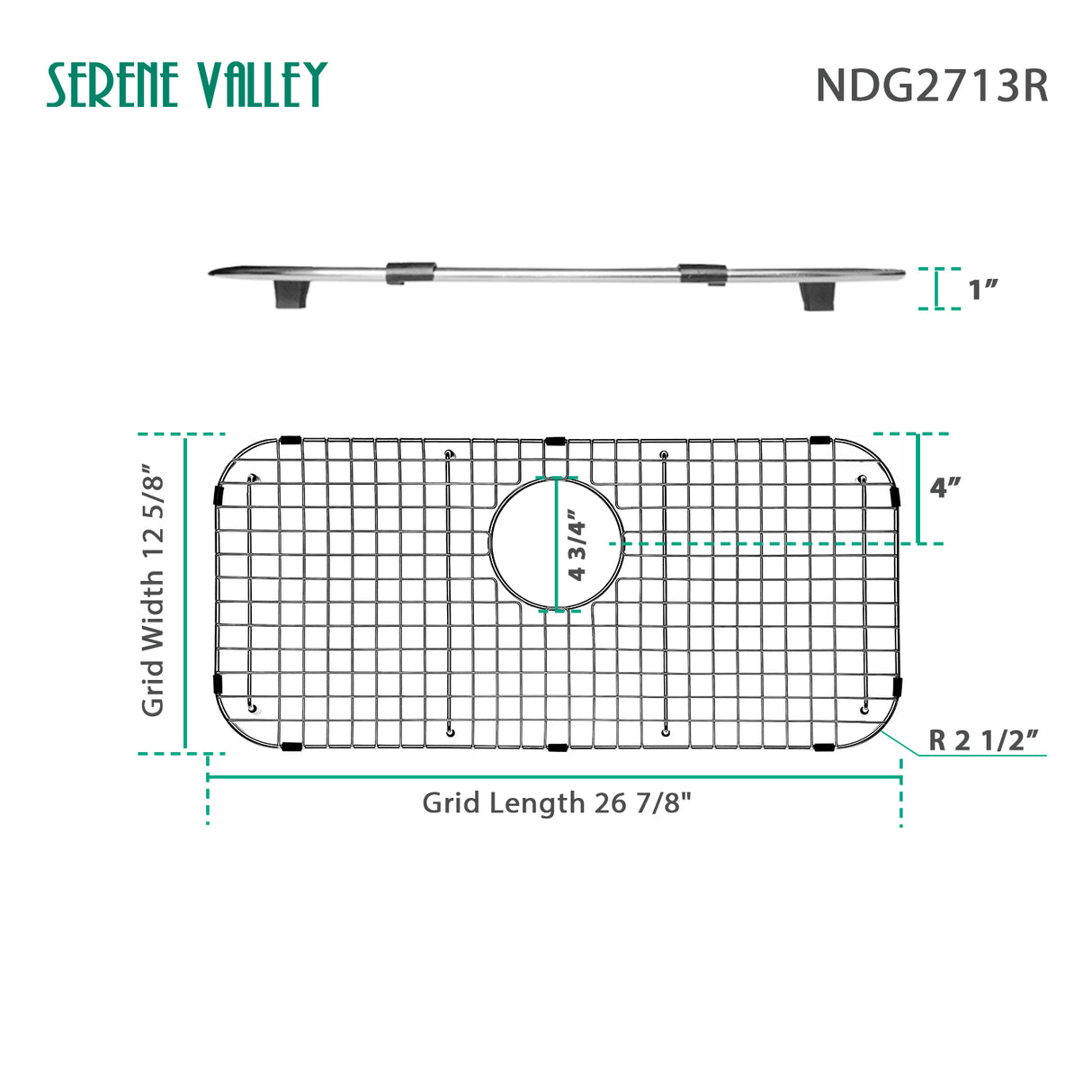 Sink Bottom Grid 26-7/8" x 12-5/8", Rear Drain with Corner Radius 2-1/2", NDG2713R