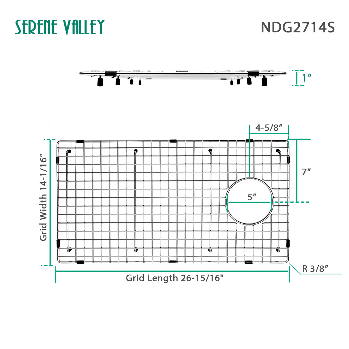 Sink Bottom Grid 26-15/16" X 14-1/16", Side Drain with Corner Radius 3/8",NDG2714S