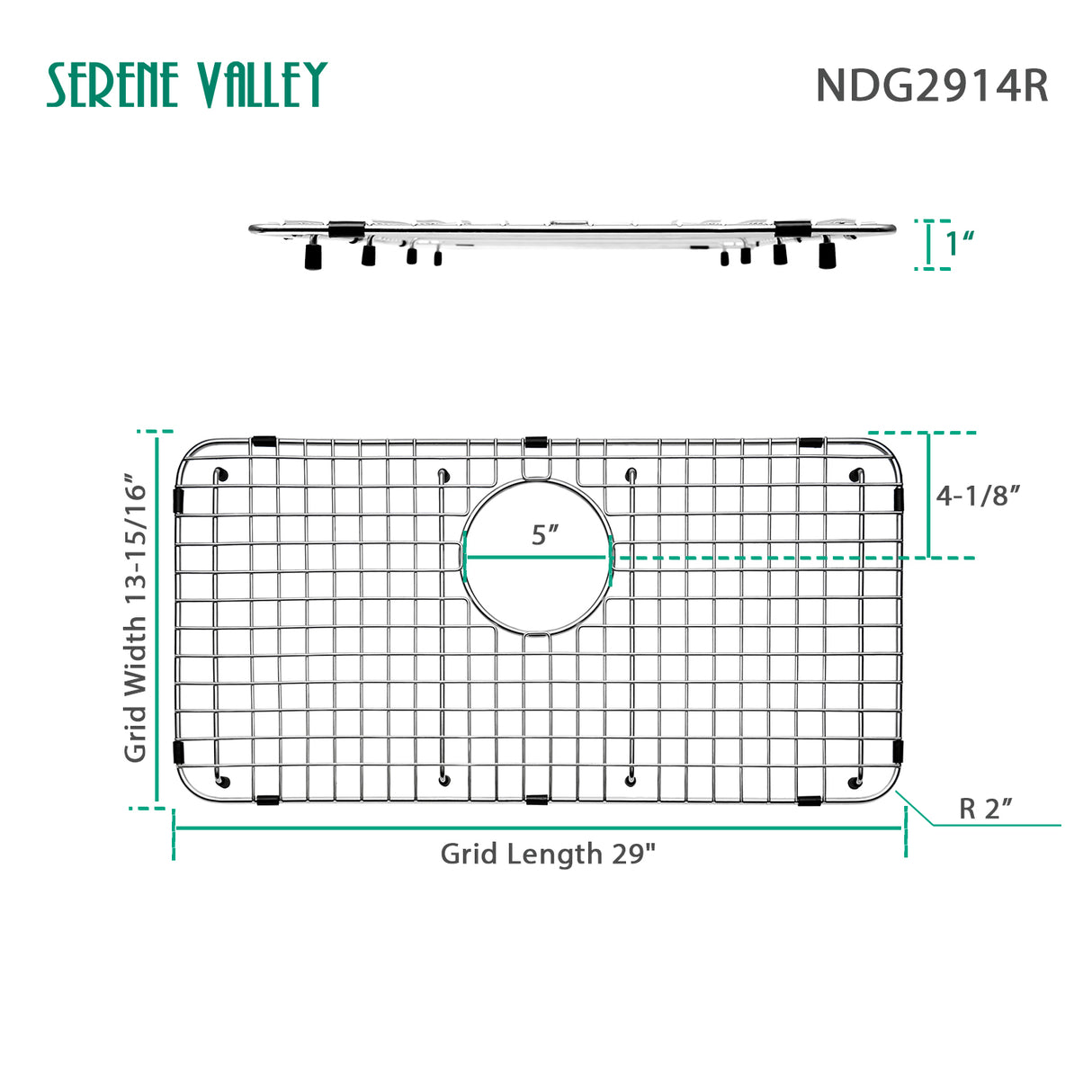 Sink Bottom Grid 29" X 13-15/16", Rear Drain with Corner Radius 2", Sink Protector NDG2914R