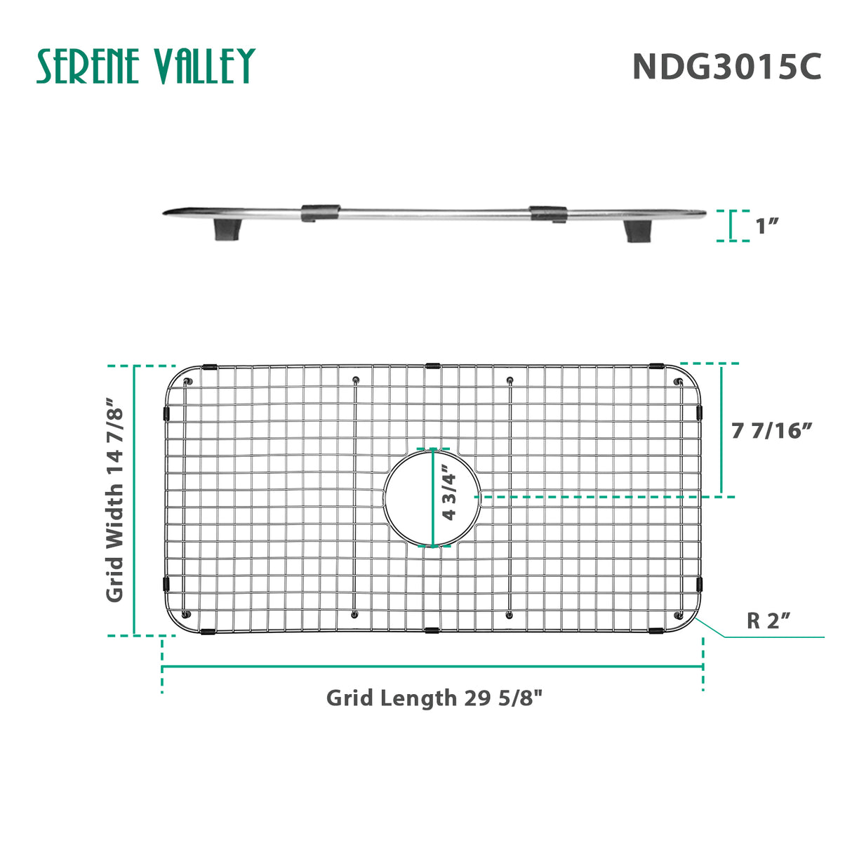 Serene Valley Sink Bottom Grid 29-5/8" x 14-7/8", Basin Rack with Corner Radius 2", Sink Rack NDG3015C