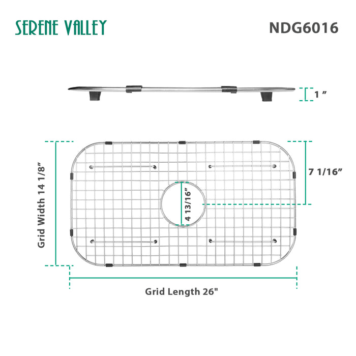 Serene Valley Sink Bottom Grid 26" x 14-1/8", Centered Drain with Corner Radius 3-1/2", NDG6016