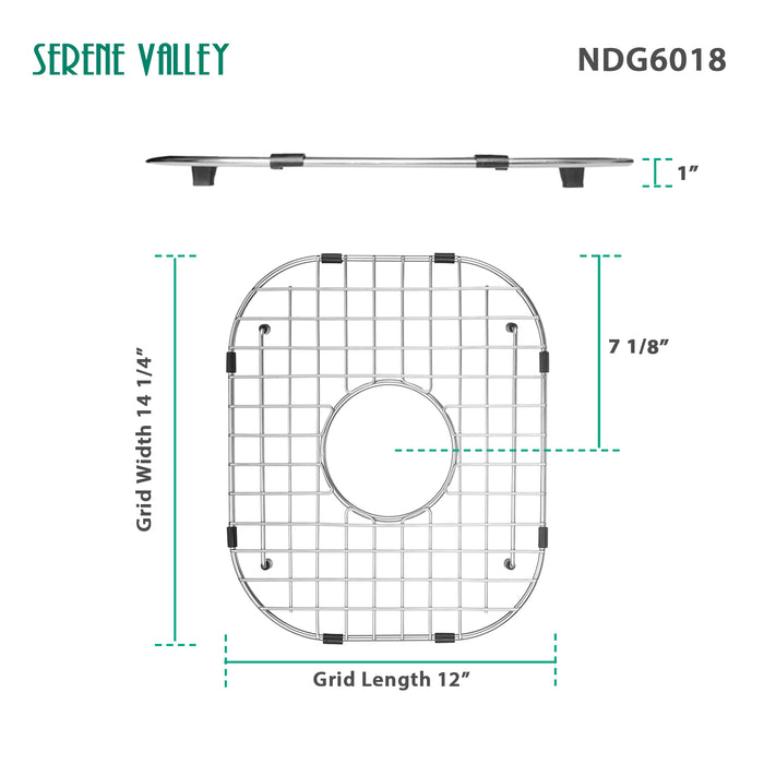Serene Valley Sink Bottom Grid 12" x 14-1/8", Centered Drain with Corner Radius 3-1/2", NDG6018
