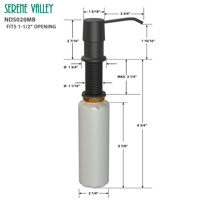 Kitchen Soap Dispenser NDS020MB, Solid Brass Construction with Refill-From-Top Capacity, Super Smooth and Durable Pump with Built-in Bottle