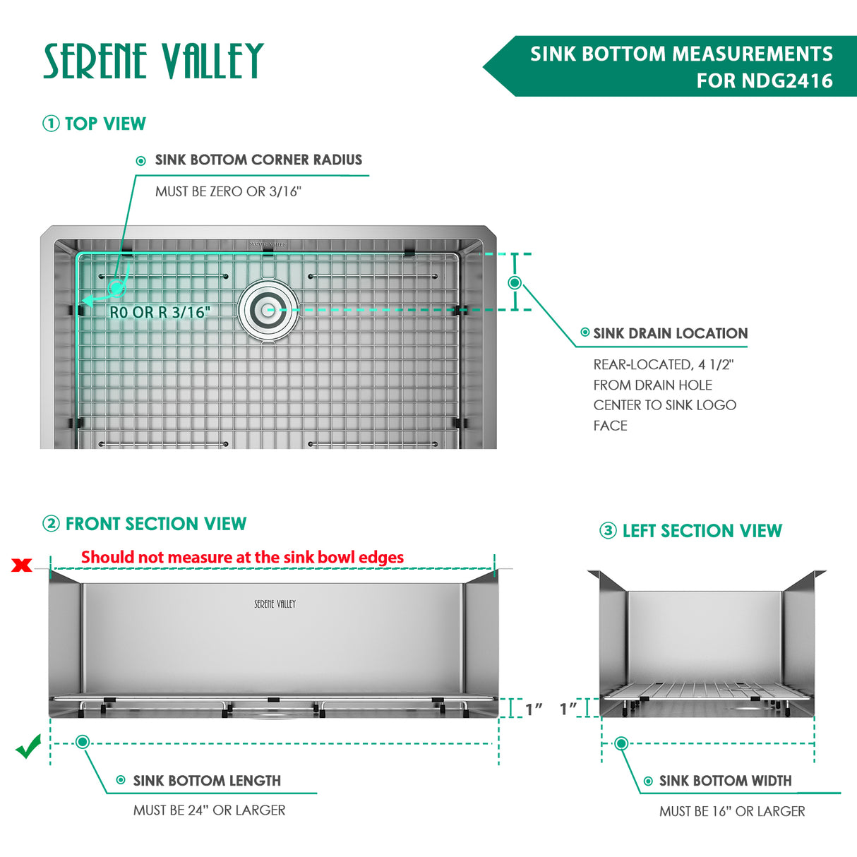 Sink Grid 24 x 16, NDG2416 dim 23 5/8” x 15 11/16”