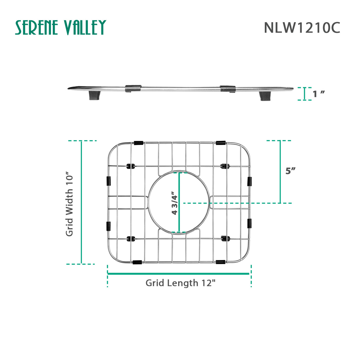 Serene Valley Sink Protector 12" X 10", Centered Drain with Corner Radius 1-1/2", NLW1210C