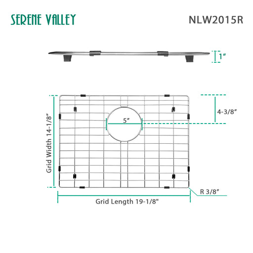 Serene Valley 19-1/4" X 14-1/8" Sink Grid, Rear Drain with Corner Radius R 3/8", NLW2015R