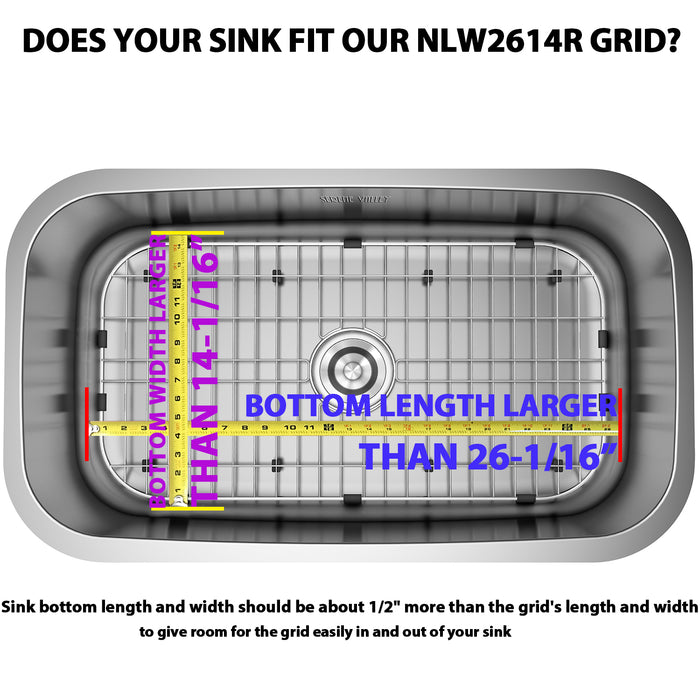 Sink Protector Grid 26-1/16" x 14-1/16", Rear Drain with Corner Radius 3-1/2" NLW2614R