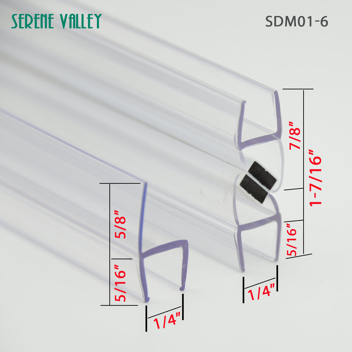 Serene Valley Push-Open Shower Door Magnetic Strip Pair and Doorside Strip for 1/4" Glass, Super Clear, 78" Magnetic Strip Pair Plus 78" Doorside Strip, 2pcs SDM01-6