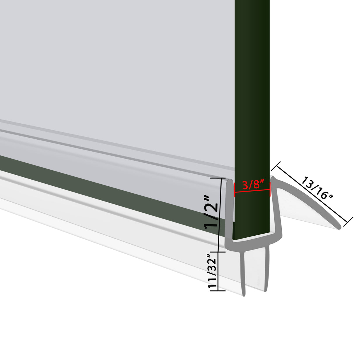 Frameless Shower Door Seal Strip for 3/8" Glass, Super Clear and Strong Material for Water Blocking - 79" Doorside Strip Plus 79" Bottom Strip, 2pcs SDP012