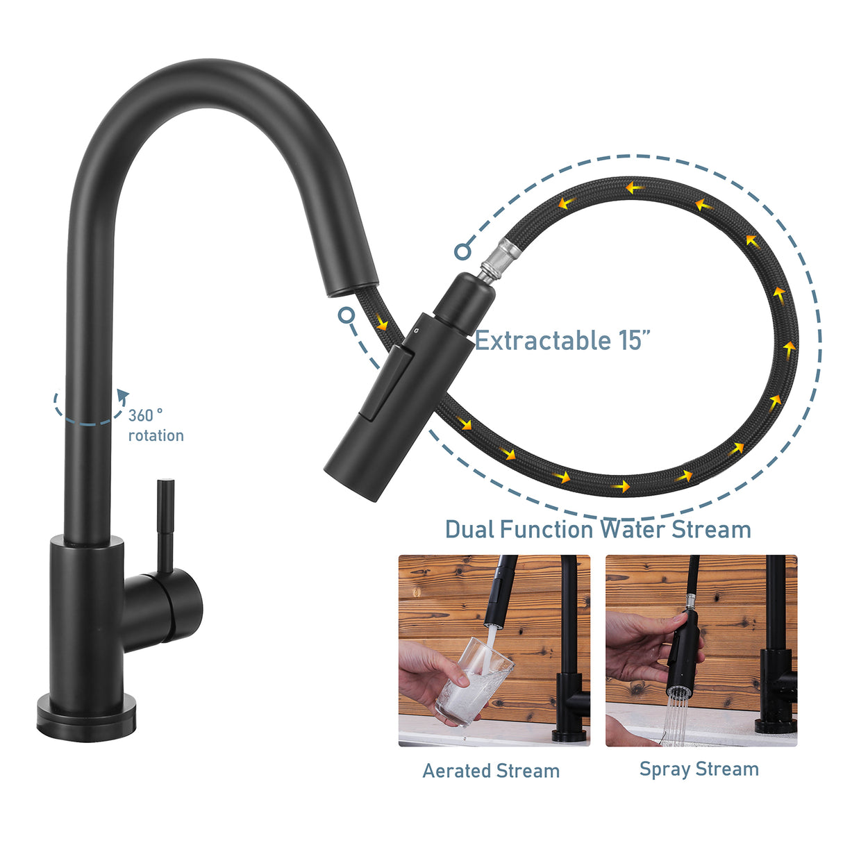 Touch Sensor with Pull-Down Sprayer Kitchen Faucet STK211MB, Single Lever Handle with Deck Plate, Matte Black MB Finish