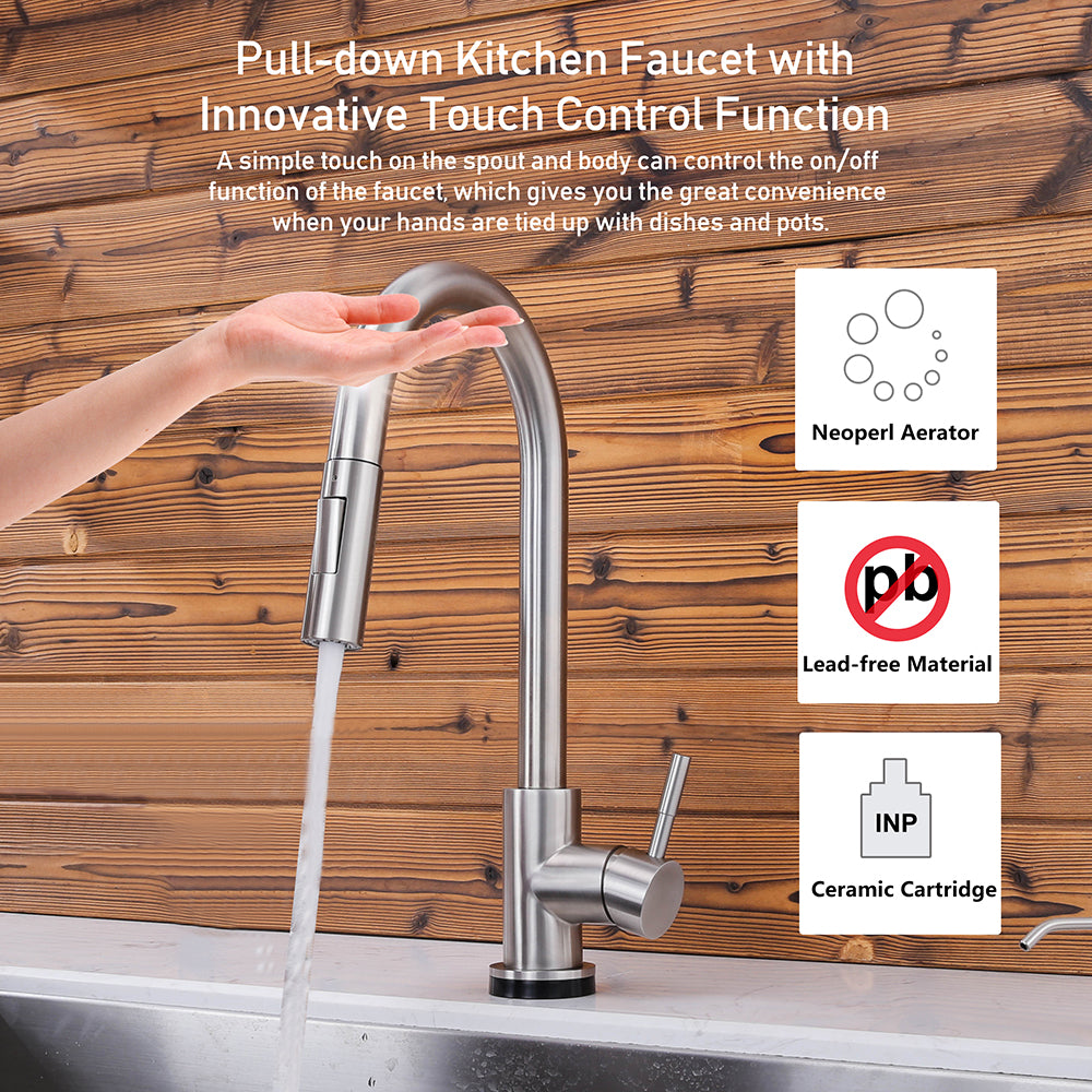 Touch Sensor with Pull-Down Sprayer Kitchen Faucet STK211ST, Single Lever Handle with Deck Plate, Stainless Steel ST Finish