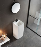 Bathroom Pedestal Sink, Solid Surface Material, Free-Standing Install, 16.5" with Single Faucet Hole in Matte White, SV-PSF17