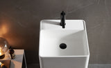 Bathroom Pedestal Sink, Solid Surface Material, Free-Standing Install, 16.5" with Single Faucet Hole in Matte White, SV-PSF17