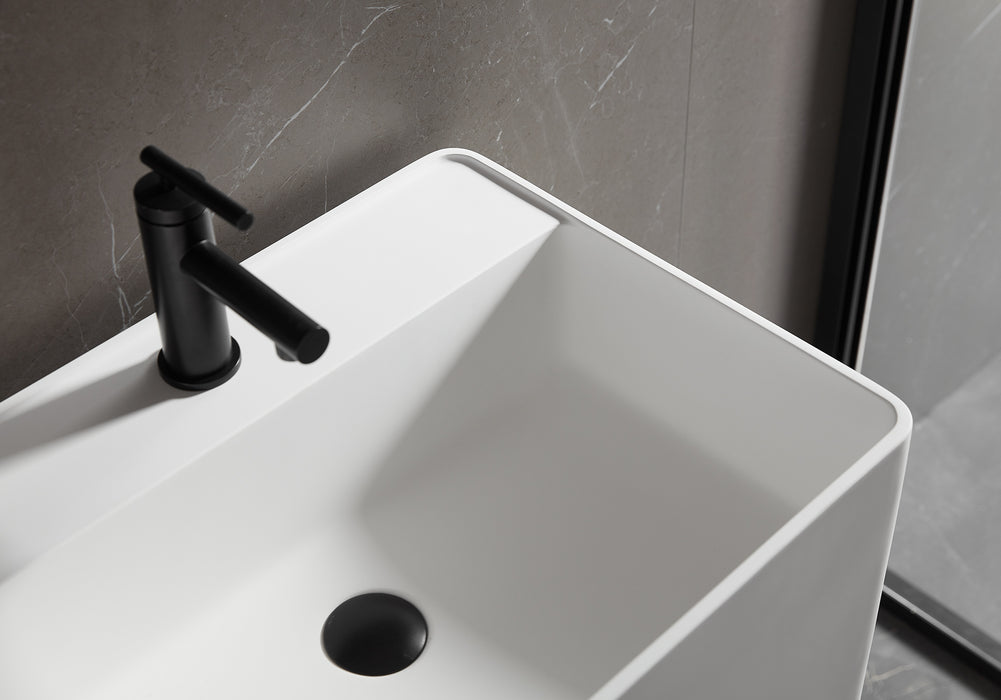 Bathroom Pedestal Sink, Solid Surface Material, Free-Standing Install, 21.5X16.5" with Single Faucet Hole in Matte White， SV-PSF2217
