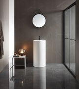 Bathroom Pedestal Sink, Solid Surface Material, Free-Standing Install, 18" with Single Faucet Hole in Matte White, SV-PSY18