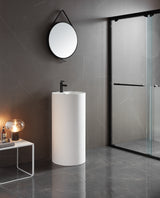 Bathroom Pedestal Sink, Solid Surface Material, Free-Standing Install, 18" with Single Faucet Hole in Matte White, SV-PSY18