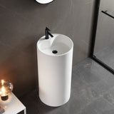 Bathroom Pedestal Sink, Solid Surface Material, Free-Standing Install, 18" with Single Faucet Hole in Matte White, SV-PSY18