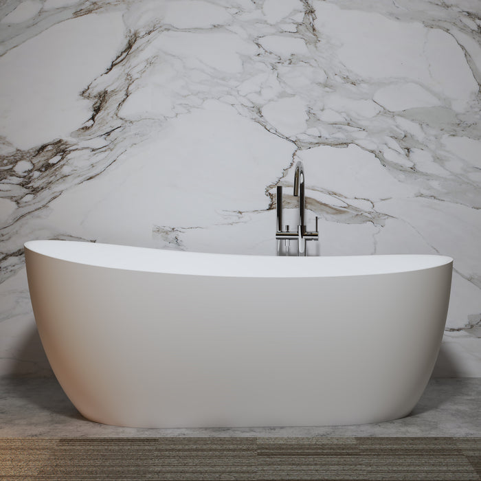Serene Valley Freestanding Bathtub SVFBT8007-6332, Made of Pure Solid Surface Material with Drain, 63" L x 31.5" W Matte White, Hand Polished and Easy Maintenace