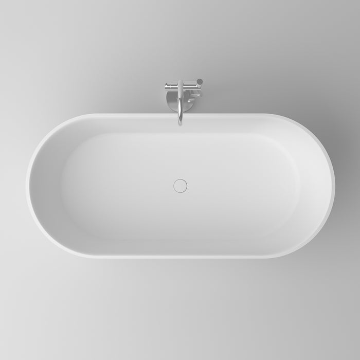 Serene Valley Freestanding Bathtub SVFBT8006-6732, Made of Pure Solid Surface Material with Drain, 67" L x 31.5" W Matte White, Hand Polished and Easy Maintenace