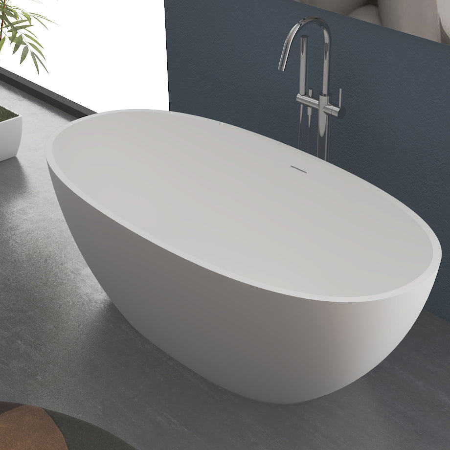 Serene Valley Freestanding Bathtub SVFBT8002-6331, Made of Pure Solid Surface Material with Drain, 63" L x 30.7" W Matte White, Hand Polished and Easy Maintenace