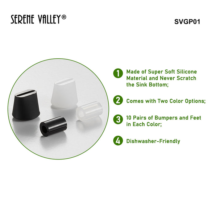 Serene Valley Replacement Feet and Bumpers for Stainless Steel Sink Grid SVGP01, Supersoft Silicone Material, Both Black and Clear Color Sets Included