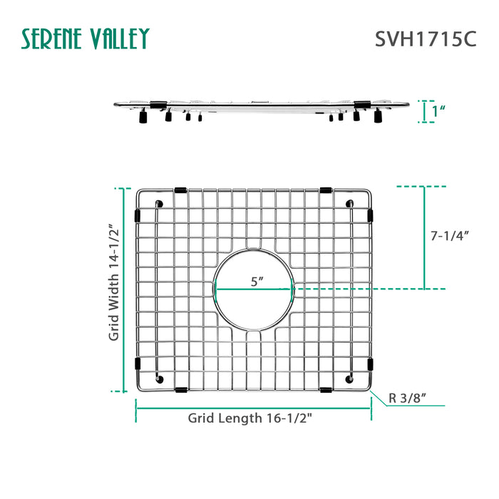 Serene Valley Sink Bottom Grid 16-1/2" X 14-1/2", Centered Drain with Corner Radius 3/8", Sink Protector SVH1715C