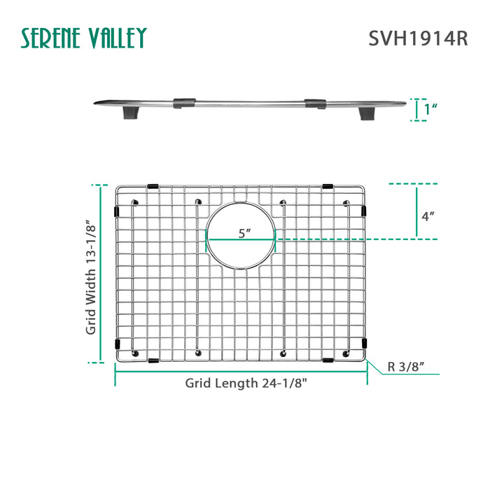 Serene Valley Sink Grid 19" X 14-1/8", Rear Drain with Corner Radius R 3/8", SVH1914R